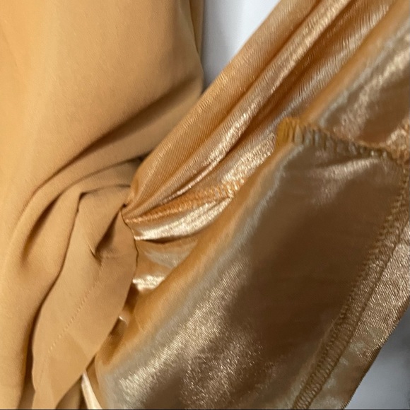 Row Camel Colored Semi-Sheer Crepe Jumpsuit Surplice Front Medium - Picture 7 of 8